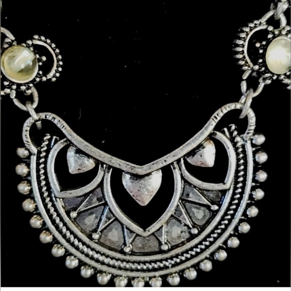 Bohemian Silver-Tone Filigree Half-Moon Two-Strand Choker 17-20” Necklace - Picture 4 of 5